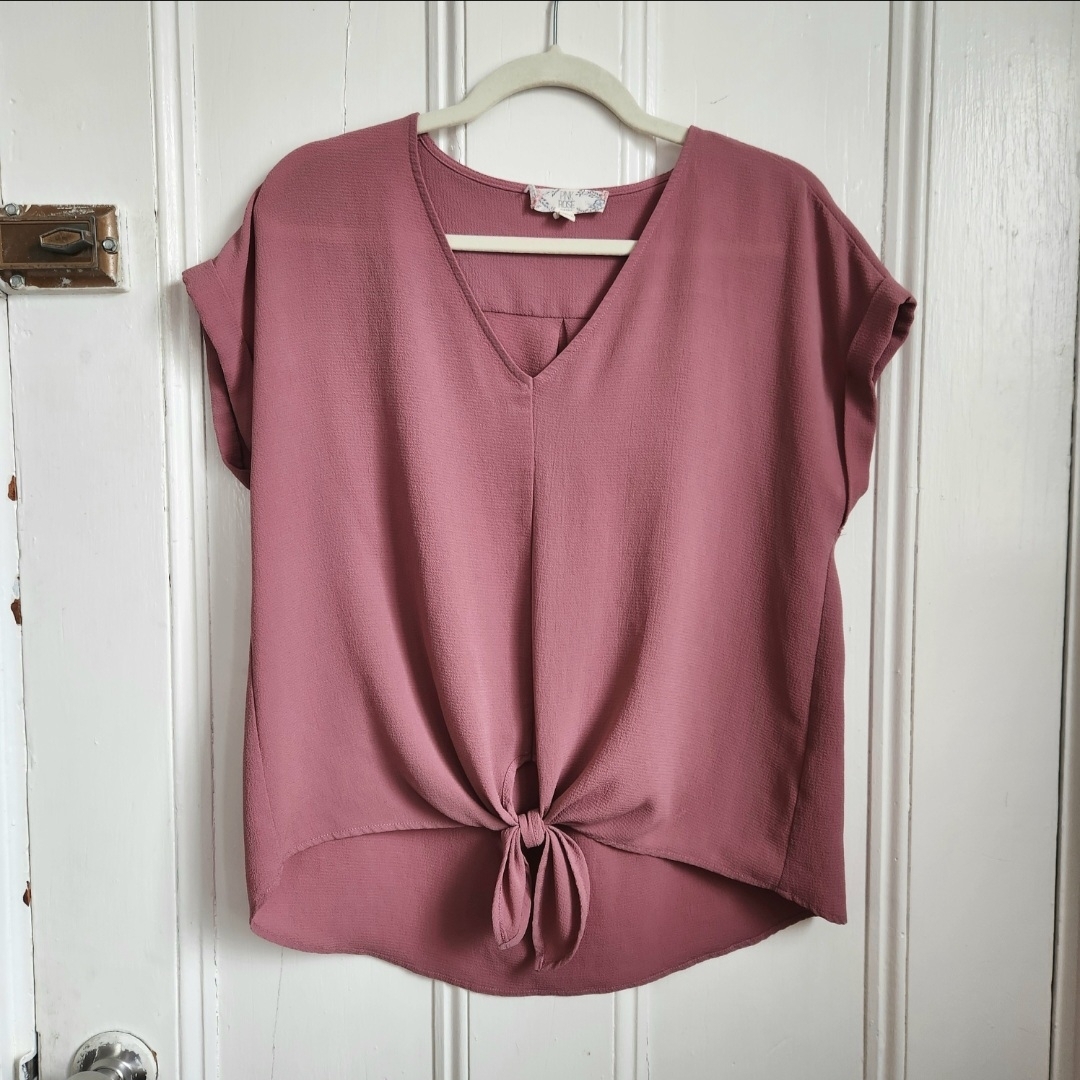 Pink Rose Vintage Tie Front Blouse Coquette Girly Size Large